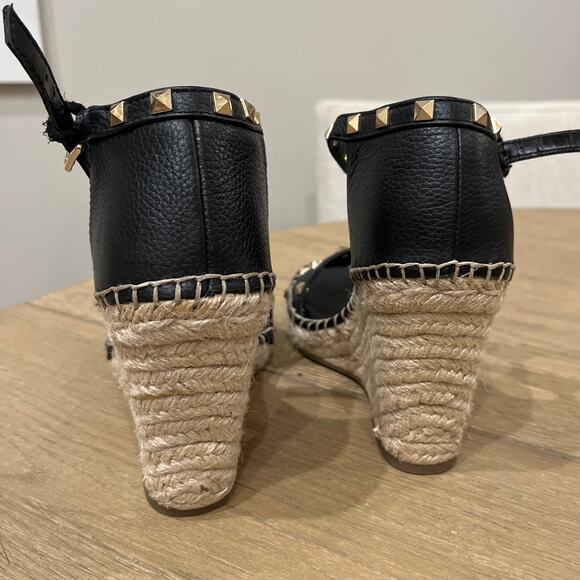 Marc Fisher Womens Studded Espadrille Wedge Shoes Kegan Black Ankle Strap Size 6 - Picture 4 of 9